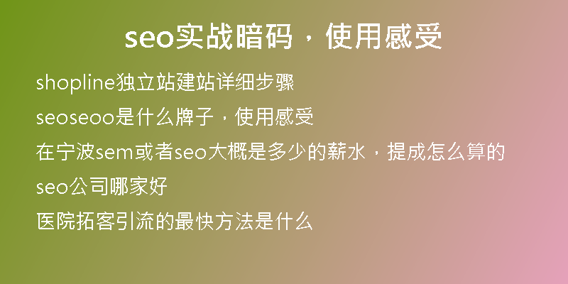 seo实战暗码,使用感受