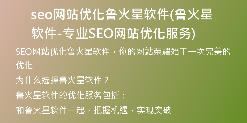 seo网站优化鲁火星软件(鲁火星软件-专业SEO网站优化服务)