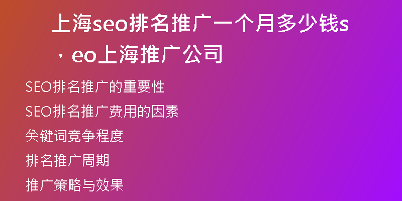 上海seo排名推广一个月多少钱，seo上海推广公司