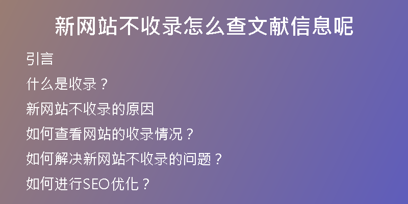 新网站不收录怎么查文献信息呢