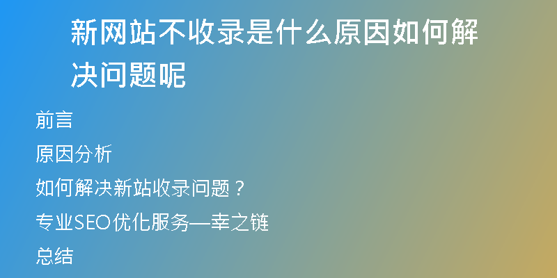 新网站不收录是什么原因如何解决问题呢