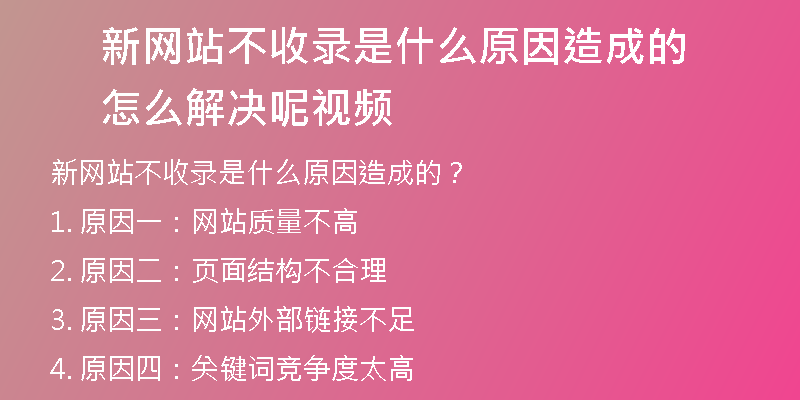 新网站不收录是什么原因造成的怎么解决呢视频