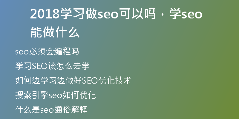 2018学习做seo可以吗，学seo能做什么