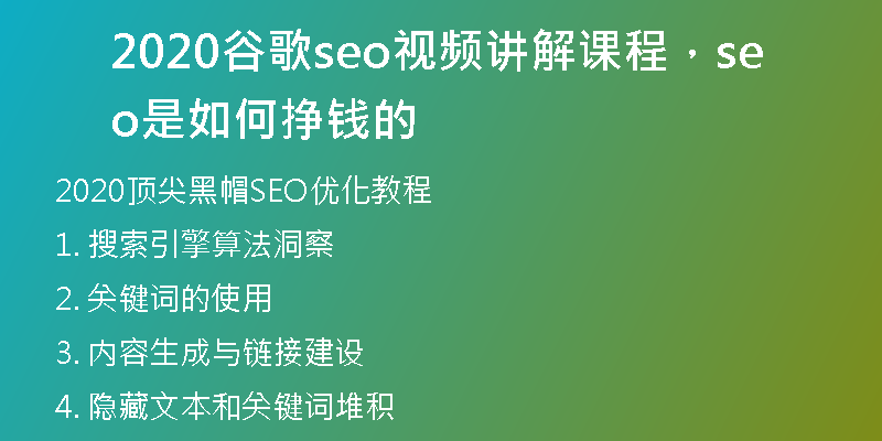 2020谷歌seo视频讲解课程，seo是如何挣钱的