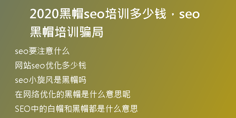 2020黑帽seo培训多少钱，seo黑帽培训骗局