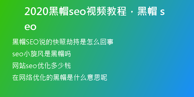 2020黑帽seo视频教程，黑帽 seo