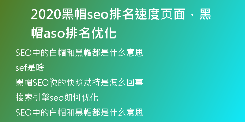 2020黑帽seo排名速度页面，黑帽aso排名优化