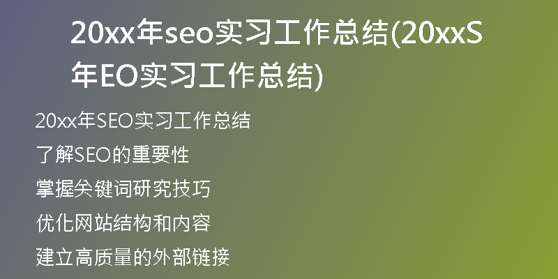 20xx年seo实习工作总结(20xx年SEO实习工作总结)