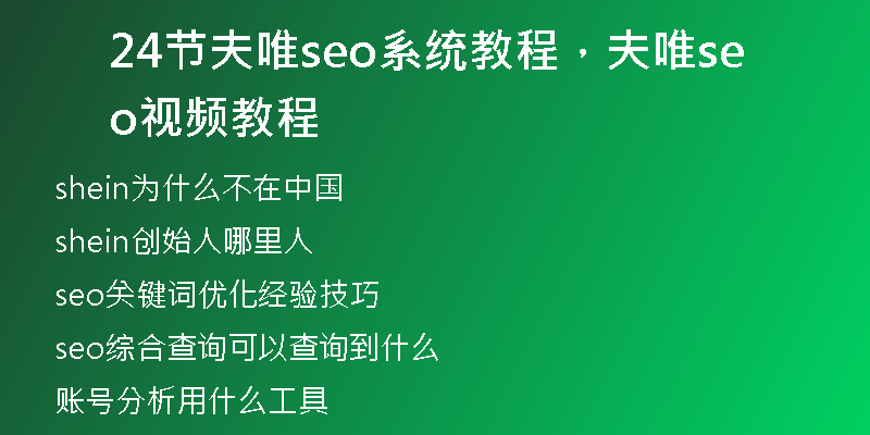 24节夫唯seo系统教程,夫唯seo视频教程