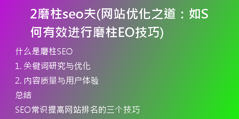 2磨柱seo夫(网站优化之道：如何有效进行磨柱SEO技巧)