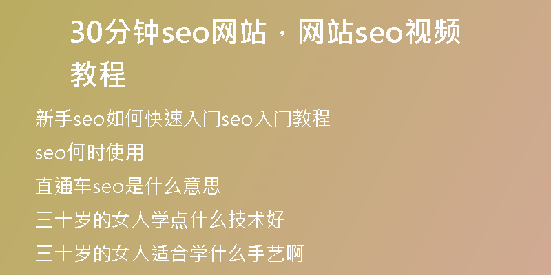 30分钟seo网站，网站seo视频教程