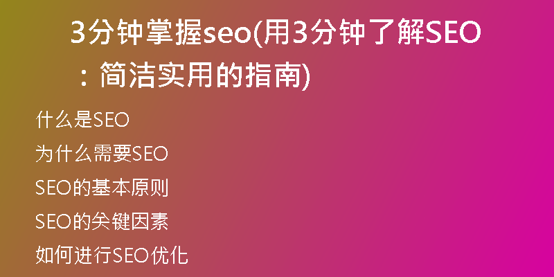 3分钟掌握seo(用3分钟了解SEO：简洁实用的指南)