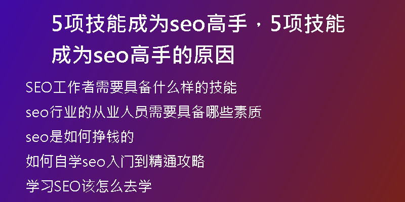 5项技能成为seo高手，5项技能成为seo高手的原因