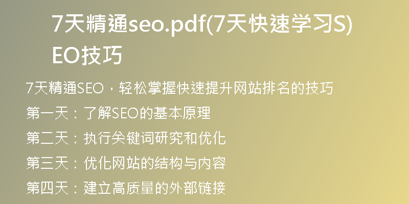 7天精通seo.pdf(7天快速学习SEO技巧)