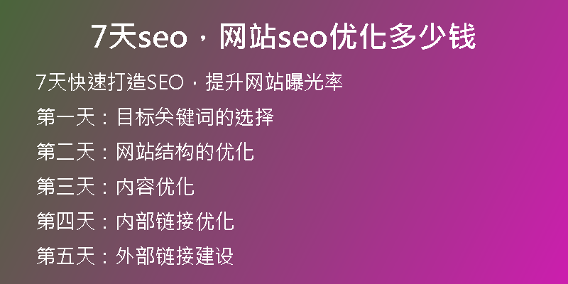 7天seo，网站seo优化多少钱