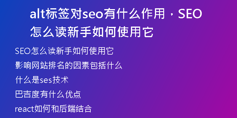 alt标签对seo有什么作用，SEO怎么读新手如何使用它