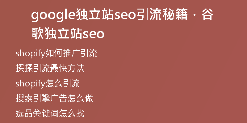 google独立站seo引流秘籍，谷歌独立站seo