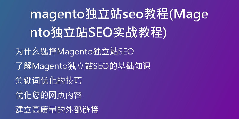 magento独立站seo教程(Magento独立站SEO实战教程)