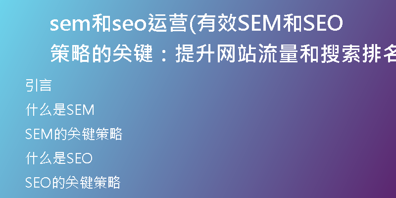 sem和seo运营(有效SEM和SEO策略的关键：提升网站流量和搜索排名)