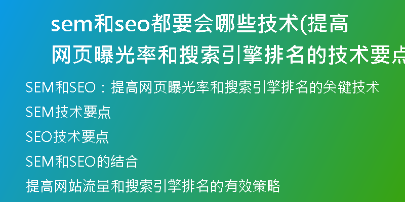 sem和seo都要会哪些技术(提高网页曝光率和搜索引擎排名的技术要点)