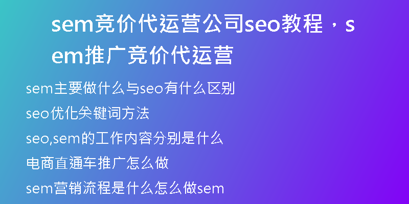 sem竞价代运营公司seo教程，sem推广竞价代运营