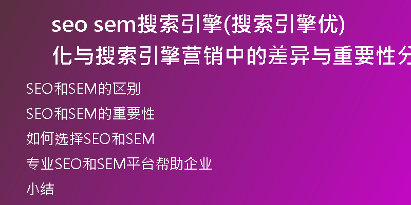 seo sem搜索引擎(搜索引擎优化与搜索引擎营销中的差异与重要性分析)