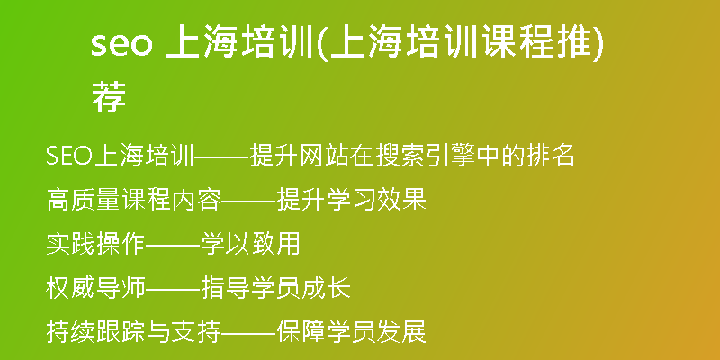 seo 上海培训(上海培训课程推荐)