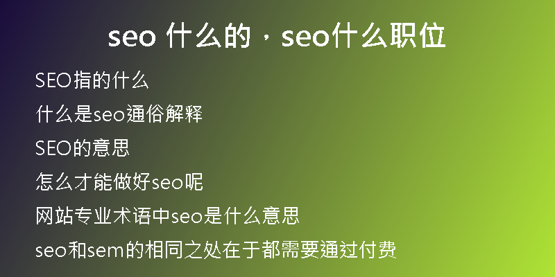 seo 什么的，seo什么职位