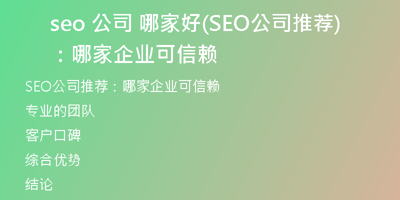seo 公司 哪家好(SEO公司推荐：哪家企业可信赖)
