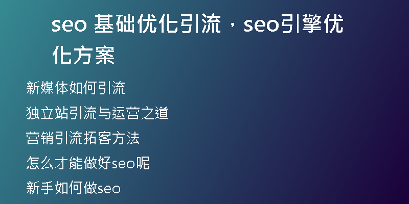 seo 基础优化引流，seo引擎优化方案