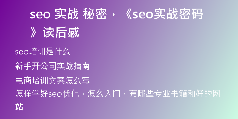 seo 实战 秘密,《seo实战密码》读后感