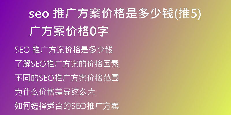 seo 推广方案价格是多少钱(推广方案价格50字)
