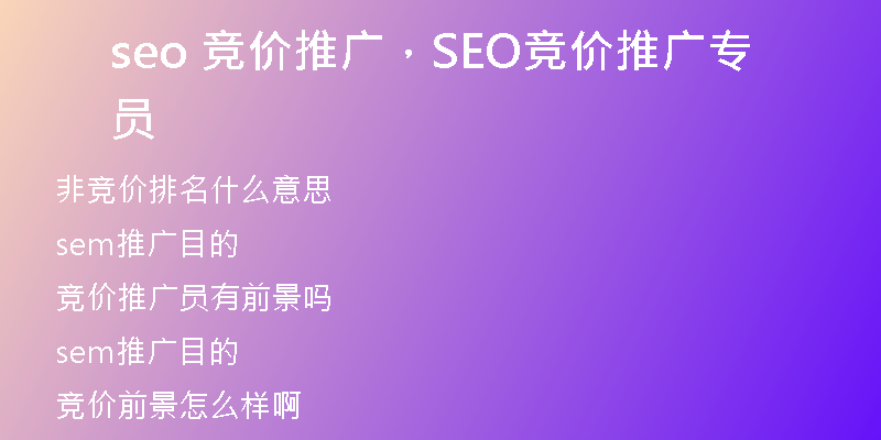 seo 竞价推广，SEO竞价推广专员