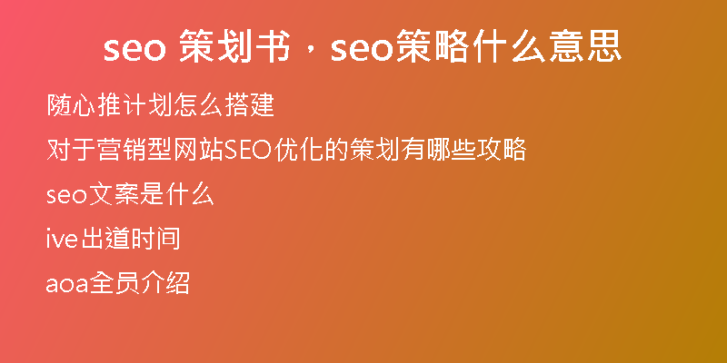 seo 策划书，seo策略什么意思