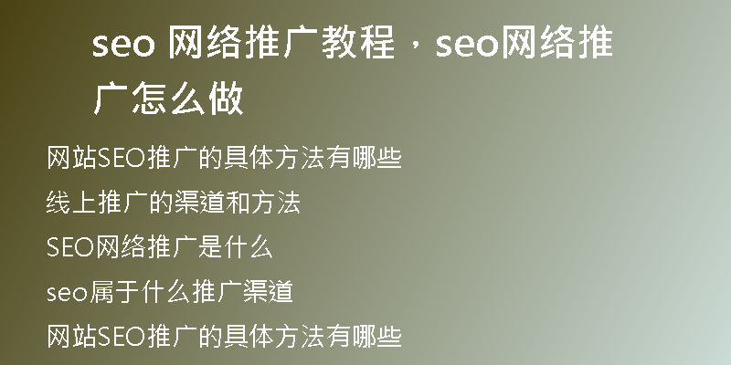 seo 网络推广教程,seo网络推广怎么做