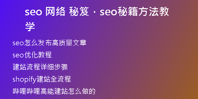 seo 网络 秘笈，seo秘籍方法教学