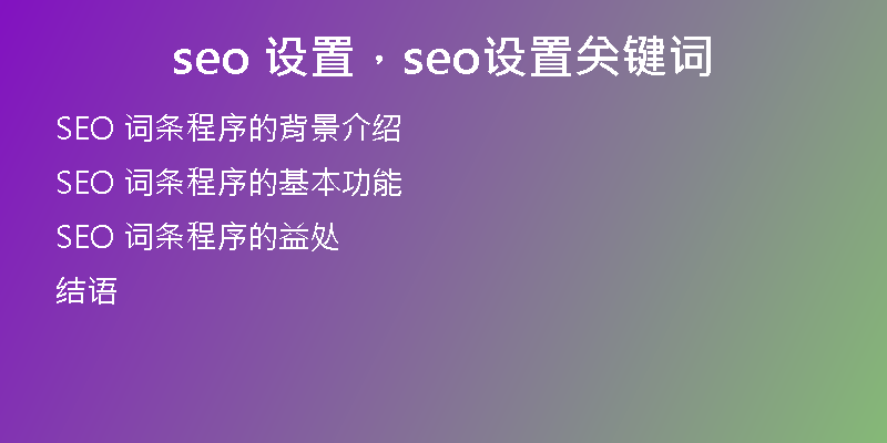 seo 设置，seo设置关键词