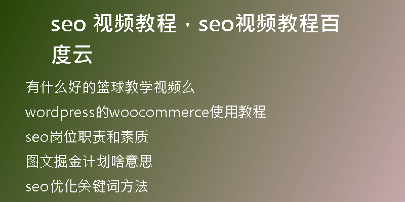 seo 视频教程，seo视频教程百度云