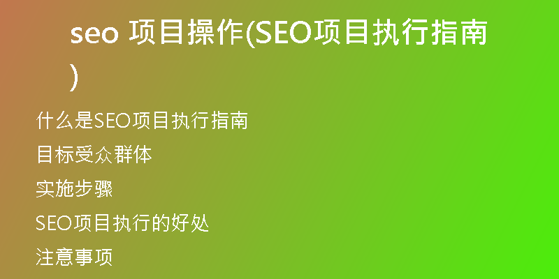seo 项目操作(SEO项目执行指南)