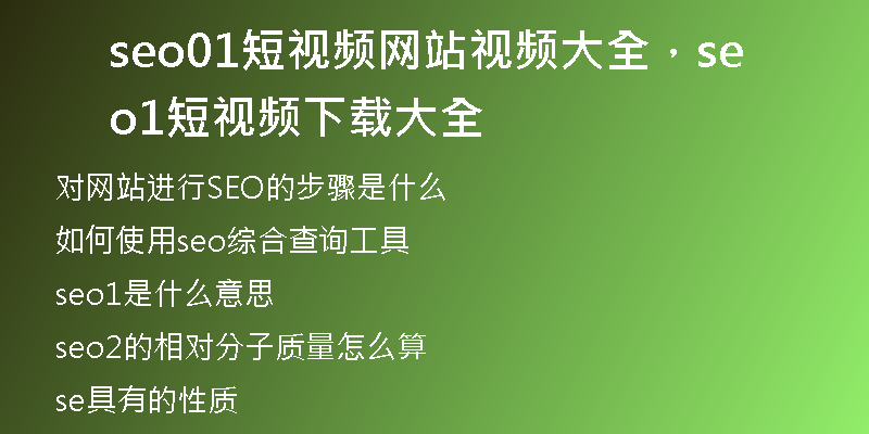 seo01短视频网站视频大全，seo1短视频下载大全