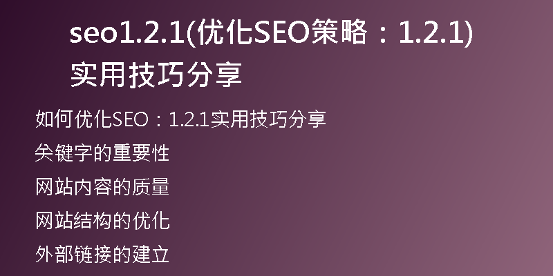 seo1.2.1(优化SEO策略：1.2.1实用技巧分享)