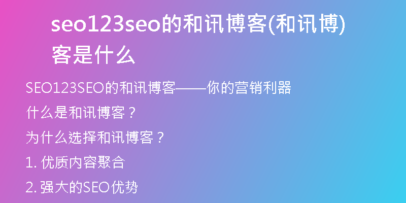 seo123seo的和讯博客(和讯博客是什么)