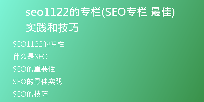 seo1122的专栏(SEO专栏 最佳实践和技巧)