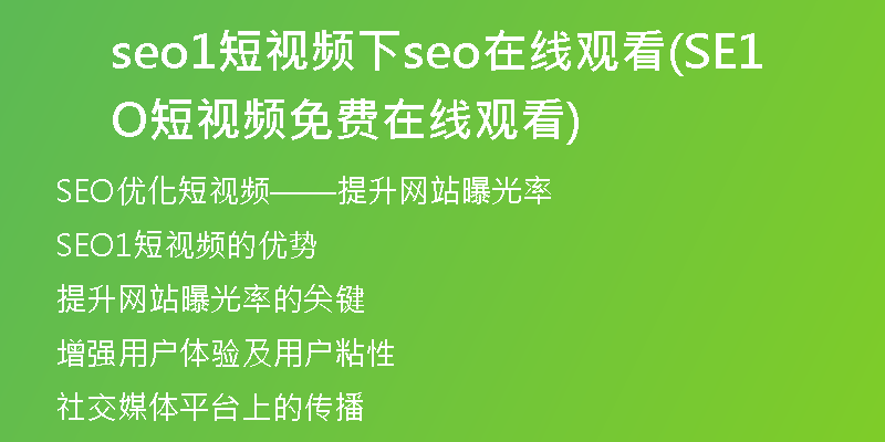 seo1短视频下seo在线观看(SEO1短视频免费在线观看)