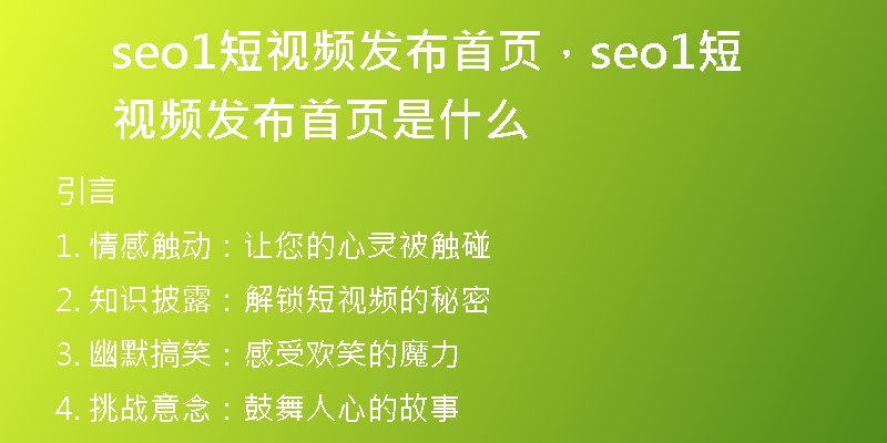 seo1短视频发布首页，seo1短视频发布首页是什么