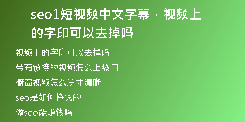 seo1短视频中文字幕，视频上的字印可以去掉吗