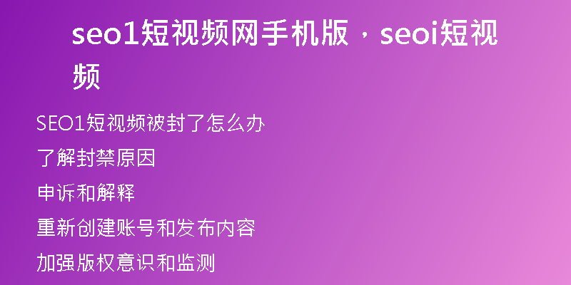 seo1短视频网手机版，seoi短视频