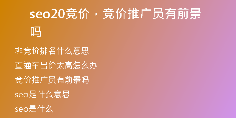 seo20竞价，竞价推广员有前景吗