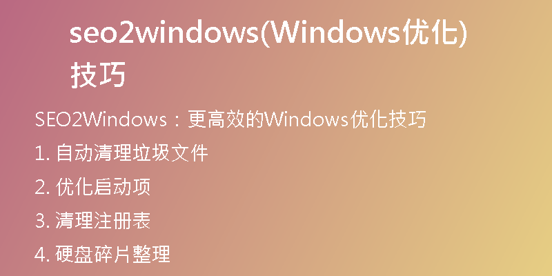 seo2windows(Windows优化技巧)
