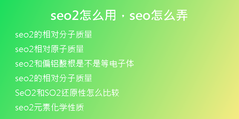 seo2怎么用，seo怎么弄